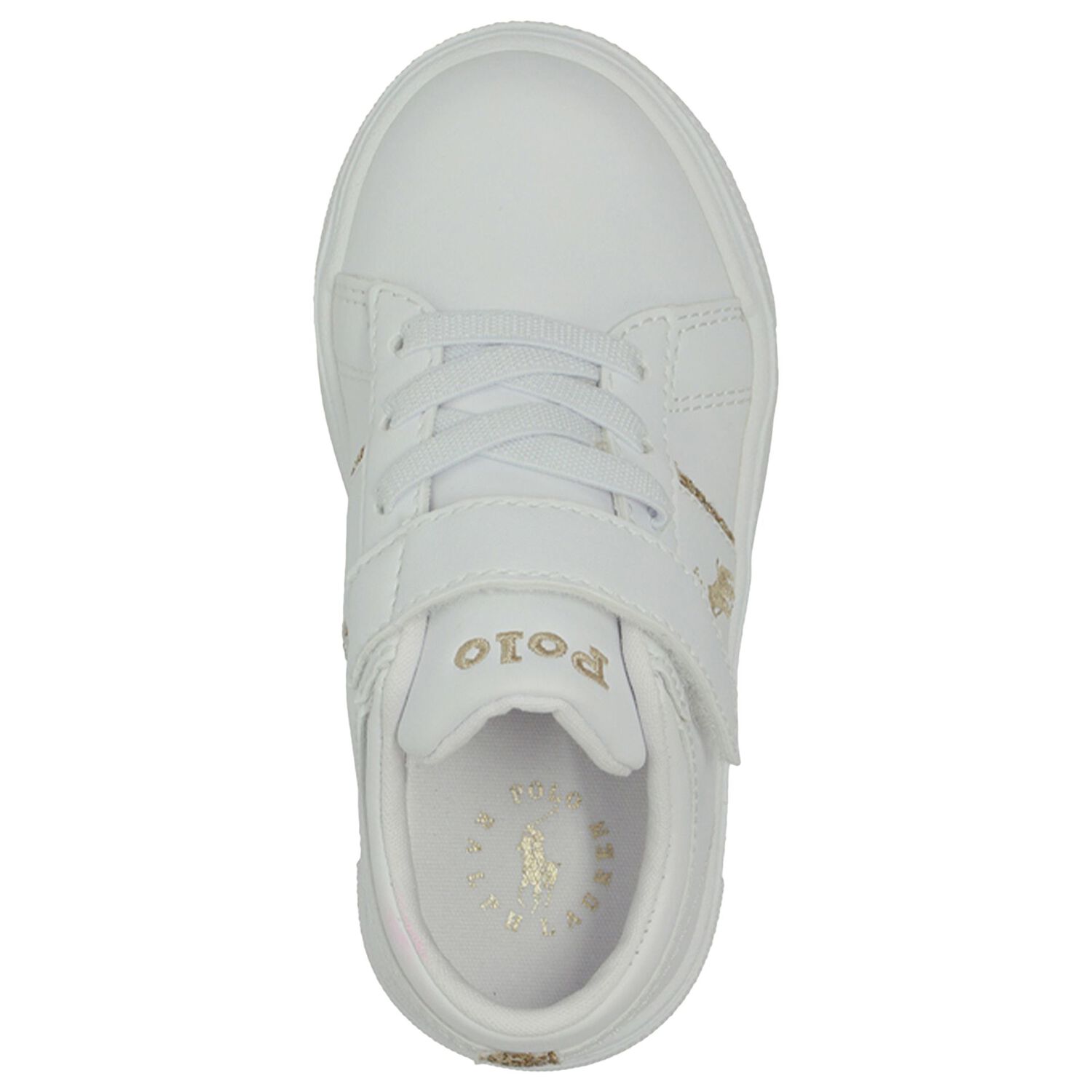 Younger Girls White & Gold Logo Trainers, 1, hi-res