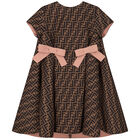 Girls Beige FF Logo Dress, 1, hi-res