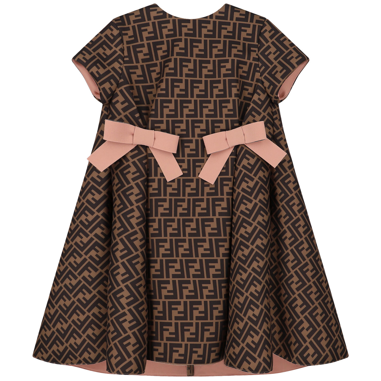 Girls Beige FF Logo Dress, 1, hi-res