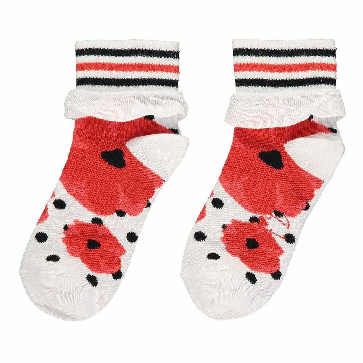 Girls White & Red Poppy Ankle Socks, 1, hi-res image number null