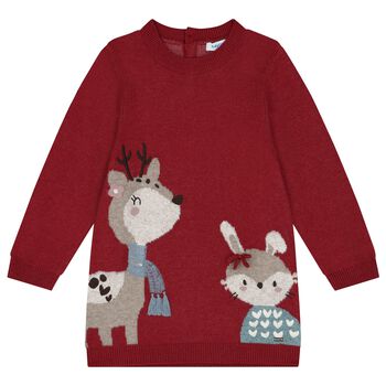 Younger Girls Red Knitted Jumper Dress