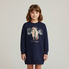Girls Navy Blue Polo Bear Sweatshirt Dress, 1, hi-res