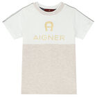 Boys White & Beige Logo T-Shirt, 1, hi-res