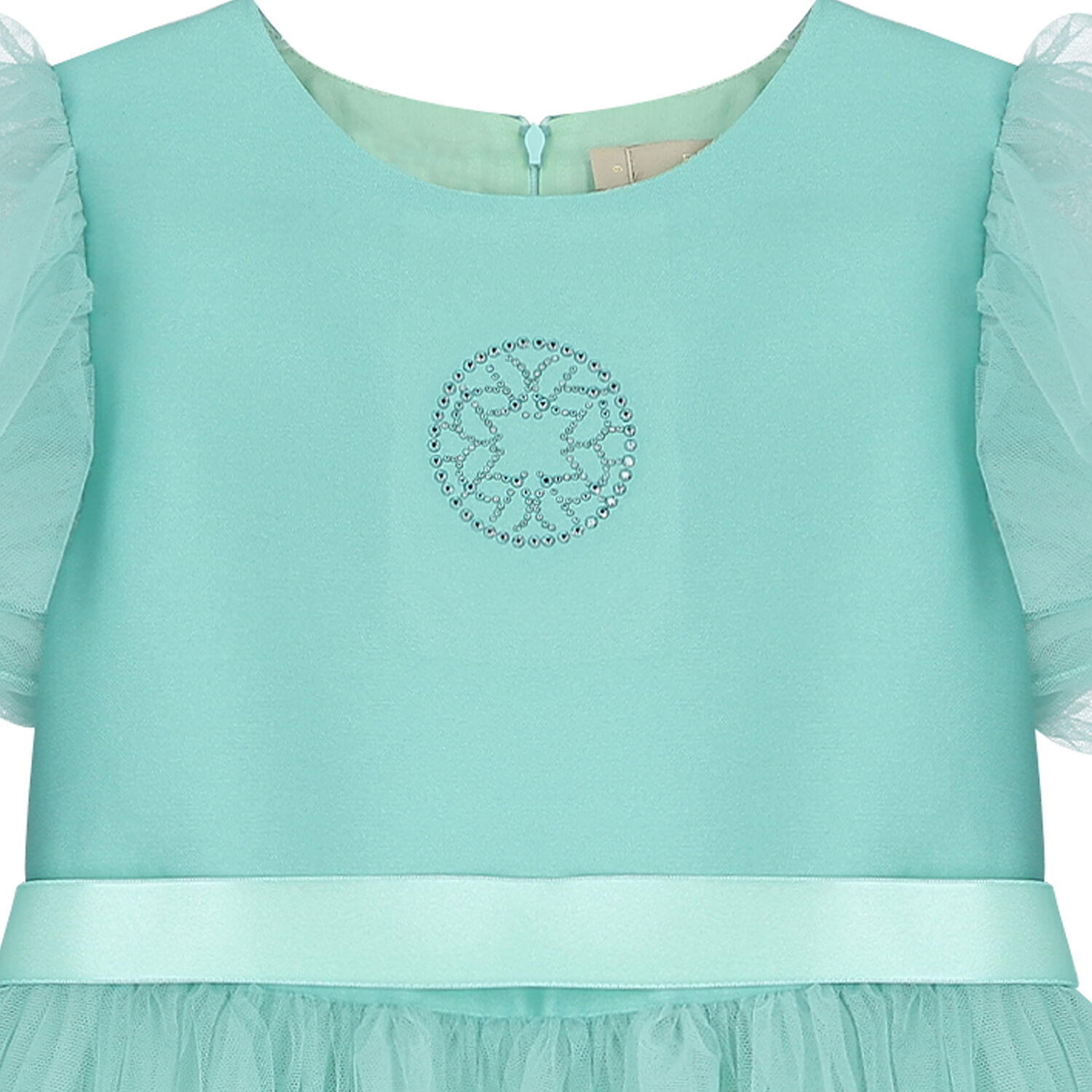 Girls Aqua Blue Satin Tulle Dress, 1, hi-res image number null