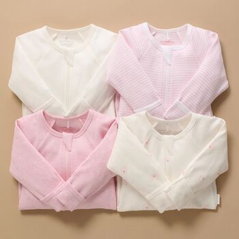 Baby Girls White & Pink Babygrows ( 4 Pack )