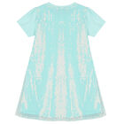Girls Aqua Sequin Logo Dress, 1, hi-res