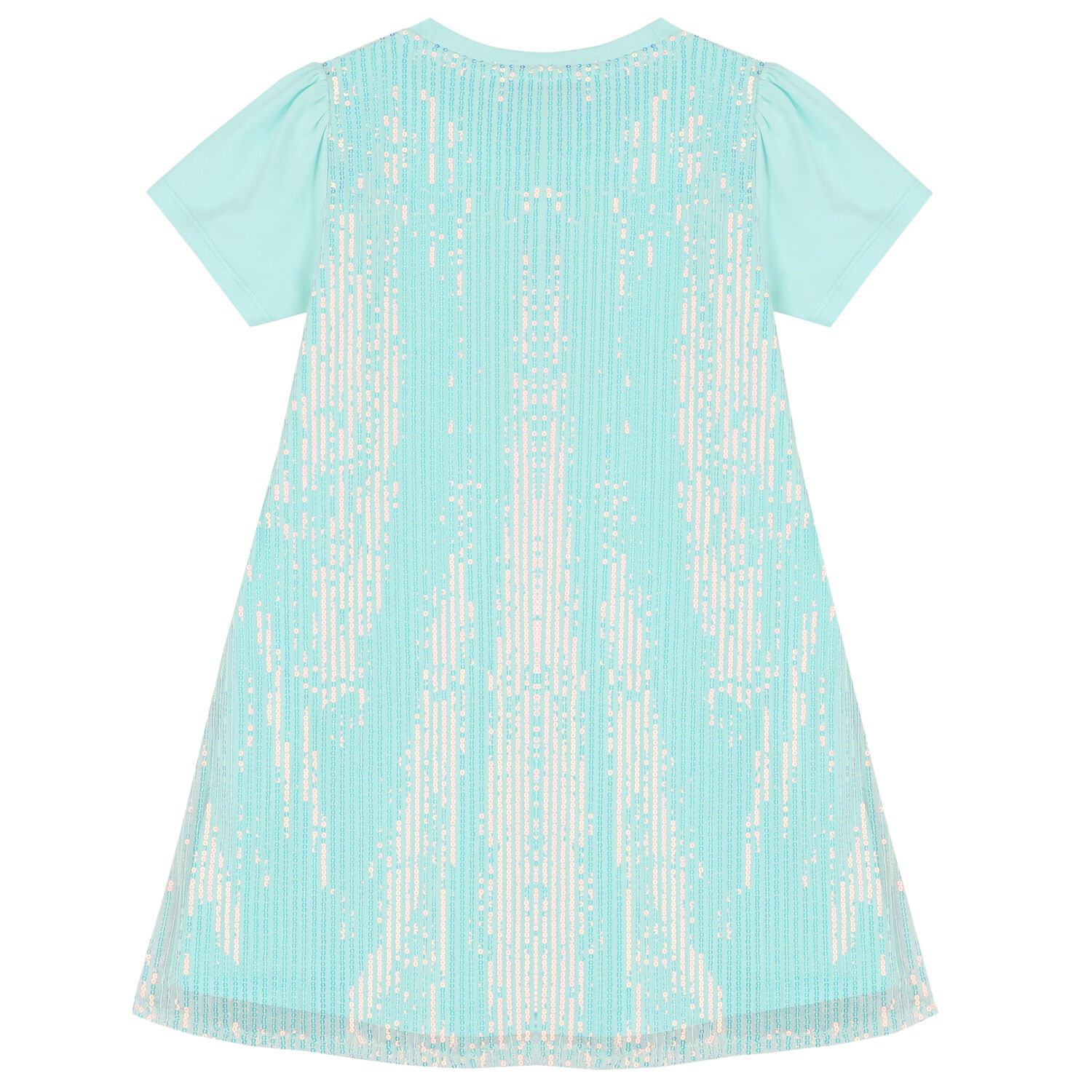 Girls Aqua Sequin Logo Dress, 1, hi-res