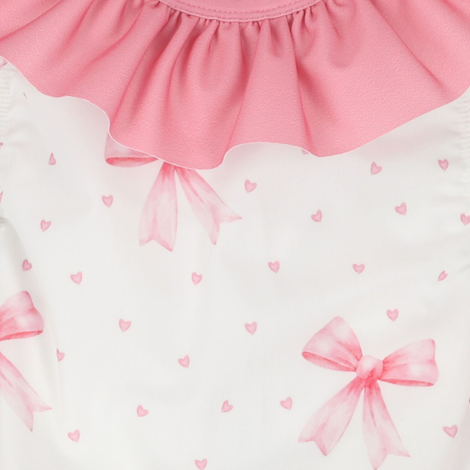Girls White & Pink Bow Swimsuit, 1, hi-res