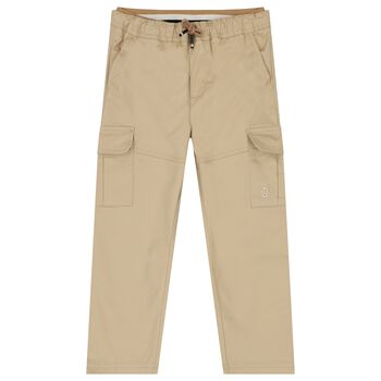 Boys Beige Logo Trousers