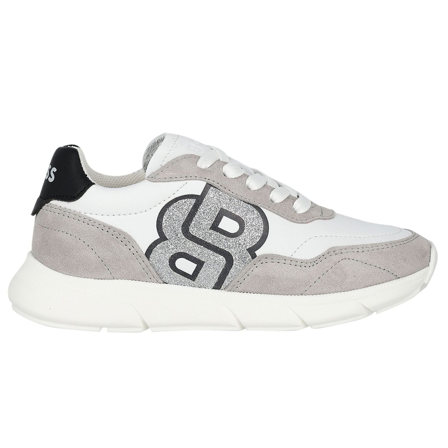 Girls White & Silver Logo Trainers, 1, hi-res image number null