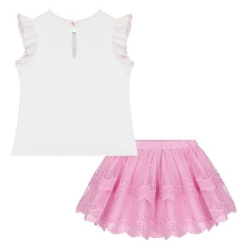 Younger Girls White & Pink Tulle Skirt Set