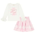 Girls Ivory & Pink Carousel Skirt Set, 1, hi-res