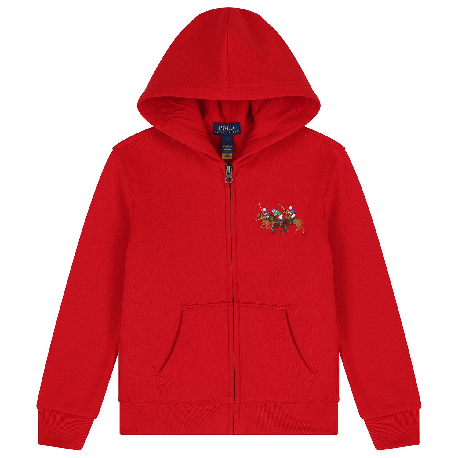 Boys Red Logo Hooded Zip Up Top, 1, hi-res