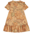 Girls Beige Geo Map Dress, 1, hi-res