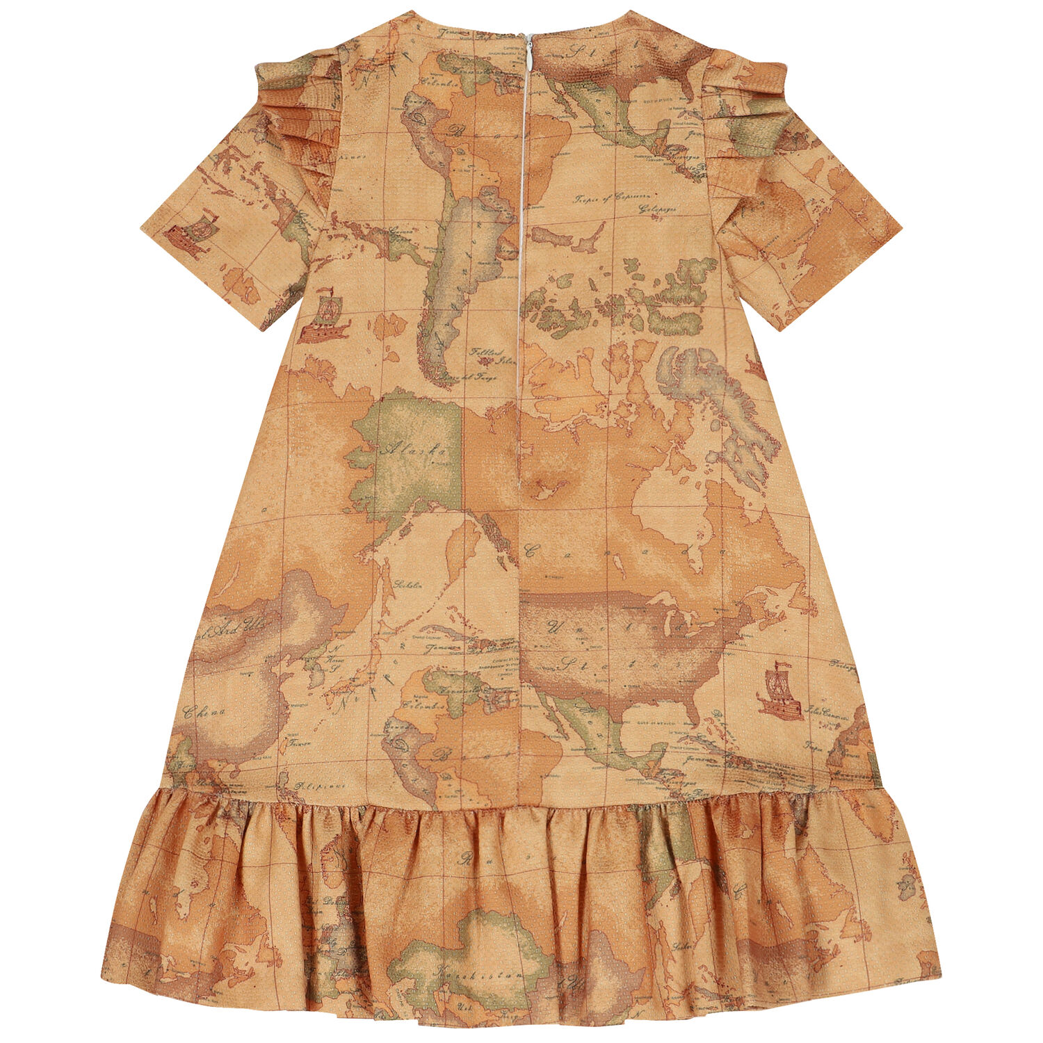 Girls Beige Geo Map Dress, 1, hi-res