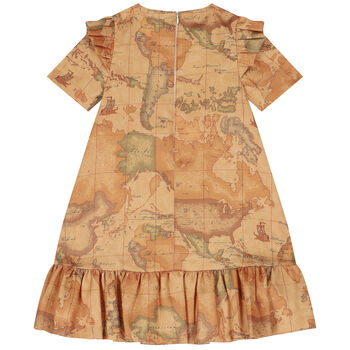 Girls Beige Geo Map Dress