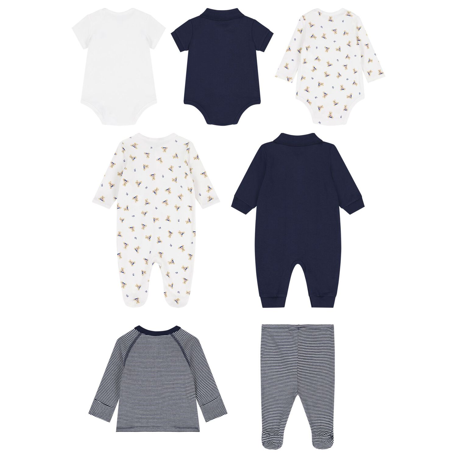 Baby Boys Ivory & Navy Blue Babygrow Gift Set, 1, hi-res