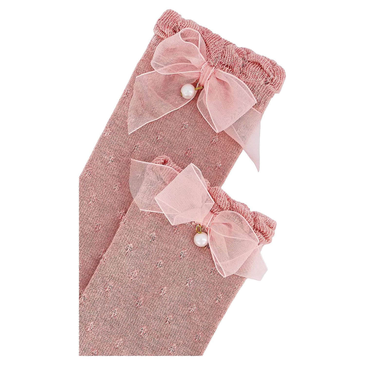 Girls Pink Bow Knitted Socks, 3, hi-res