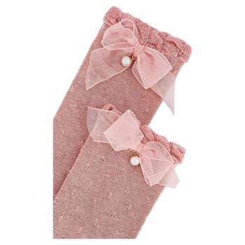 Girls Pink Bow Knitted Socks