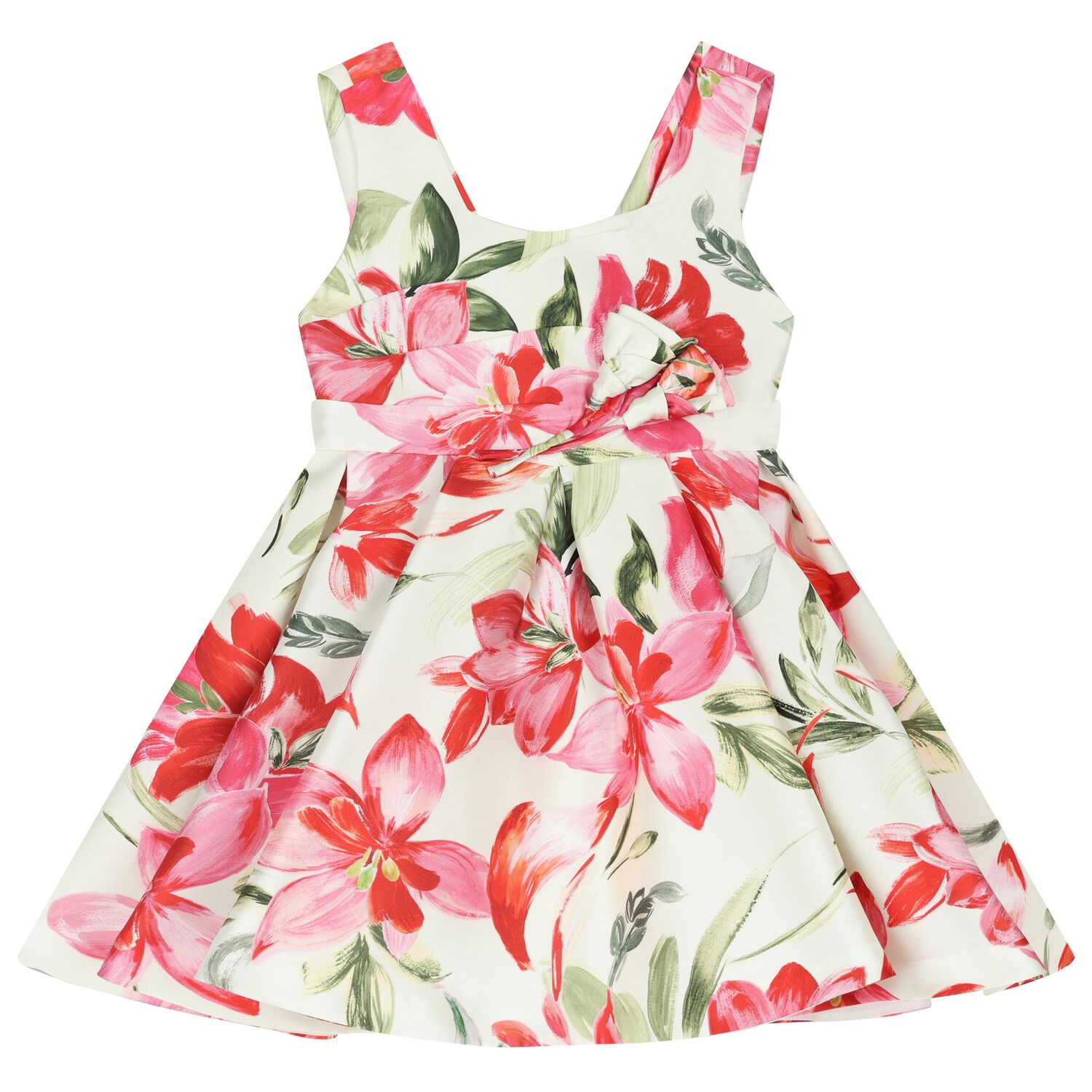 Girls Ivory Floral Satin Dress, 1, hi-res
