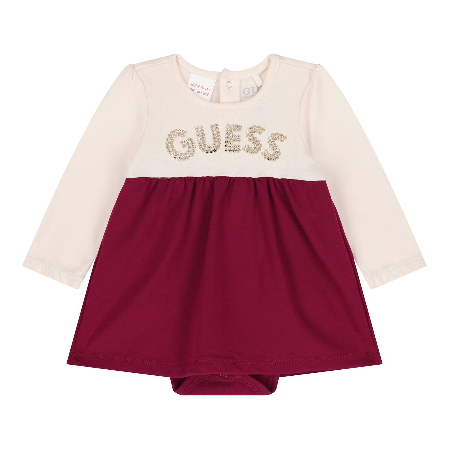 Baby Girls Ivory & Burgundy Bodysuit Dress, 1, hi-res