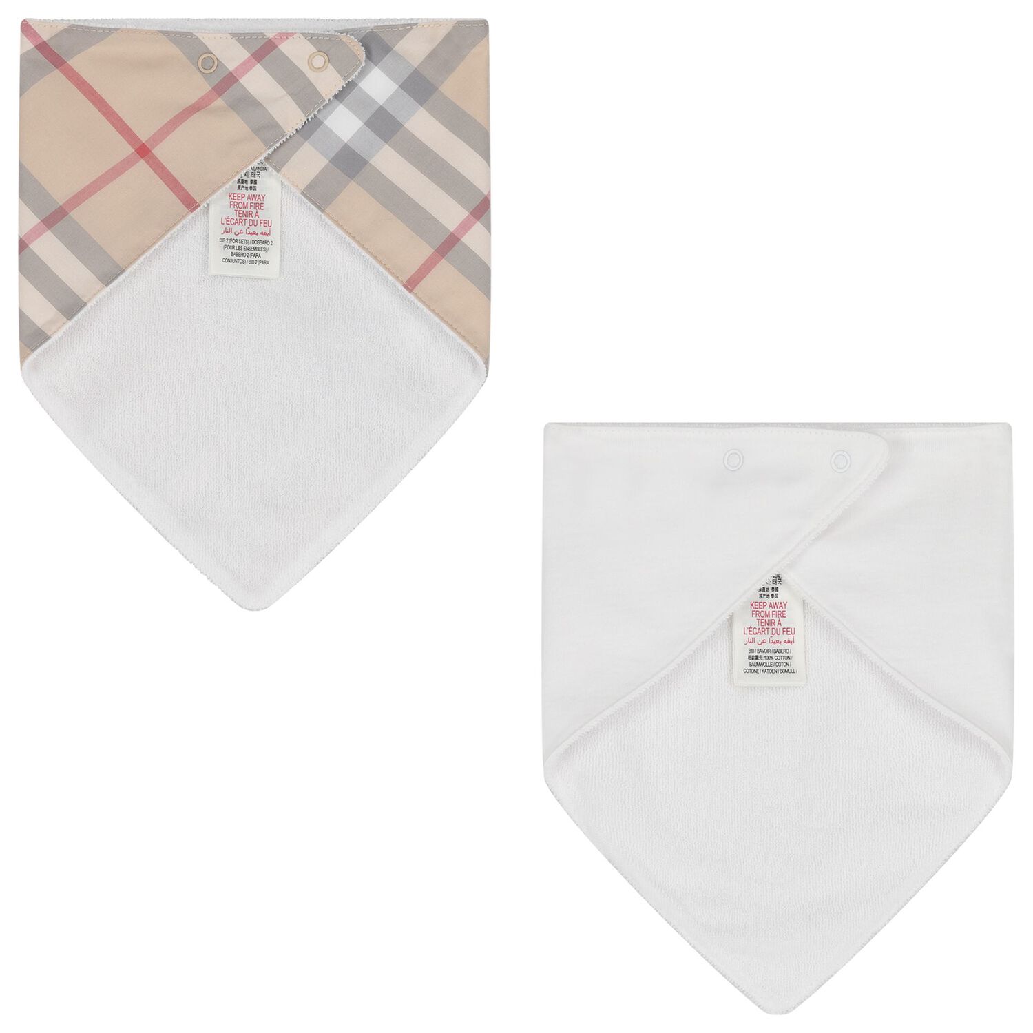 White & Beige Checked Bibs ( 2-Pack ), 1, hi-res