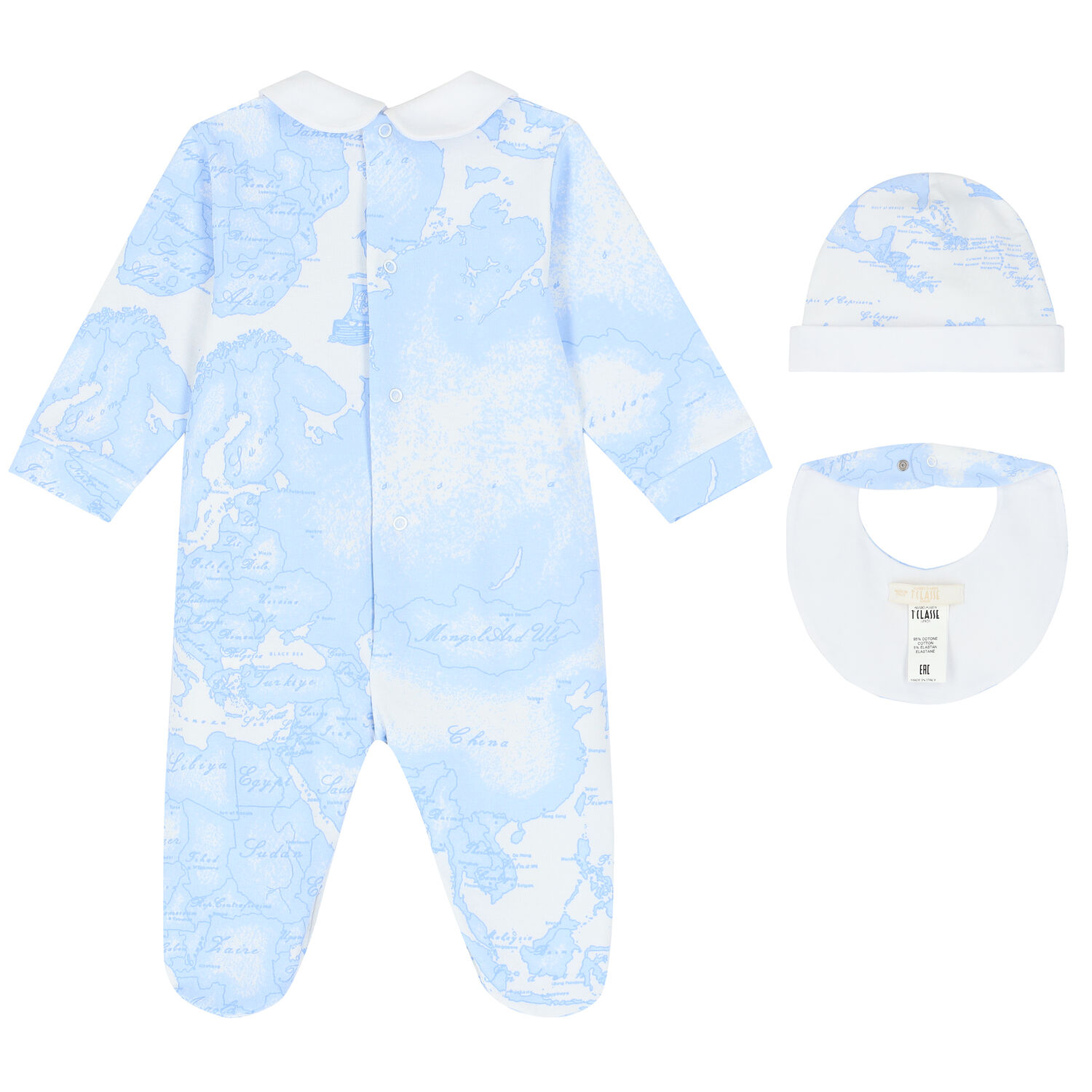 Baby Boys Blue Geo Map Babygrow Set, 1, hi-res
