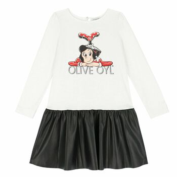 Girls White & Black Olive Oyl Dress
