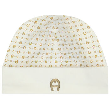 Ivory & Gold Pima Cotton Logo Baby Hat