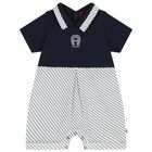 Baby Boys Navy Blue & White Logo Romper, 1, hi-res