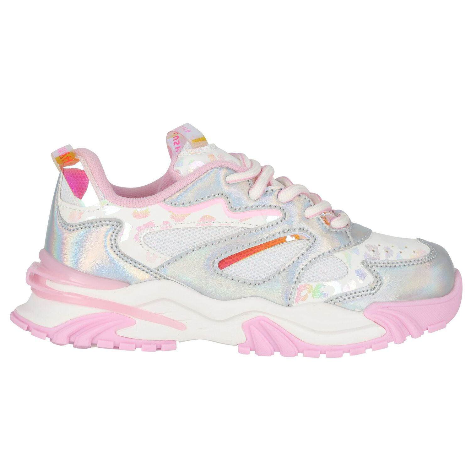 Girls Iridescent Silver, White & Pink Trainers, 1, hi-res