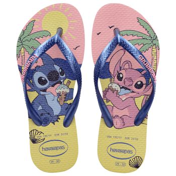 Girls Yellow Disney Logo Flip Flops