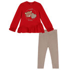 Younger Girls Red & Beige Leggings Set, 1, hi-res