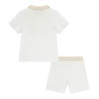Baby Boys White & Beige Knitted Shorts Set, 1, hi-res