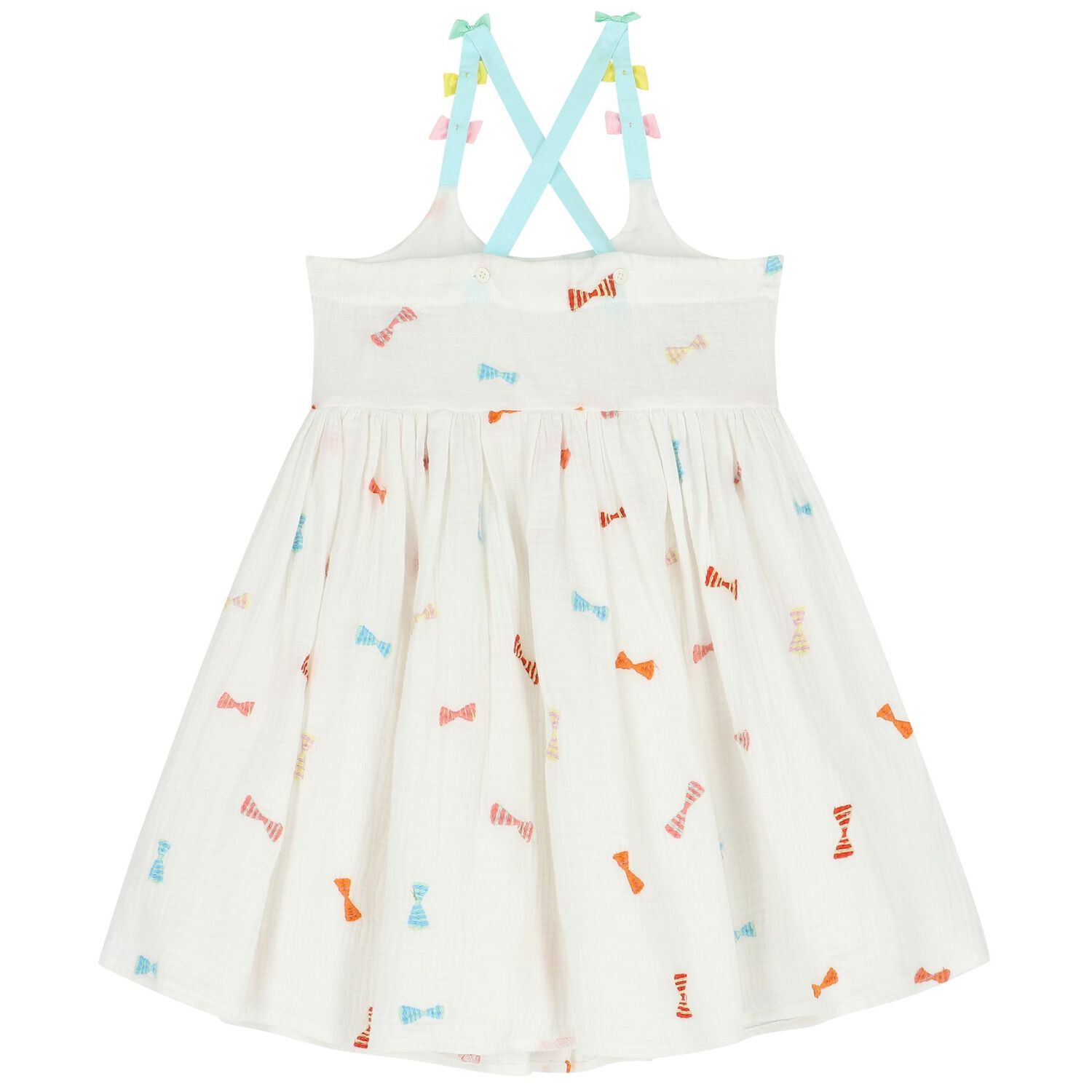 Girls White Embroidered Bow Dress, 1, hi-res image number null