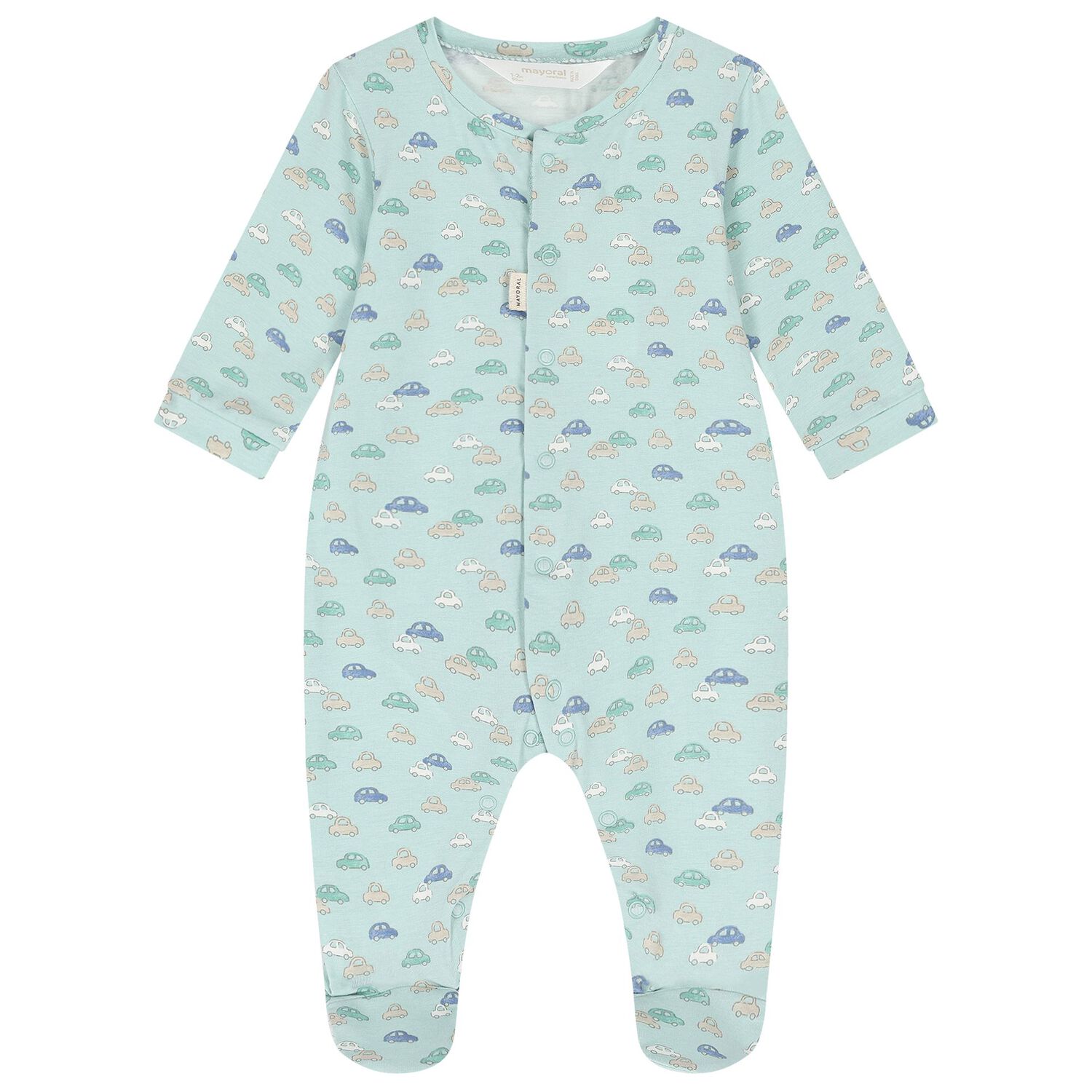Baby Boys Green Car Print Babygrow & Hat Set, 2, hi-res