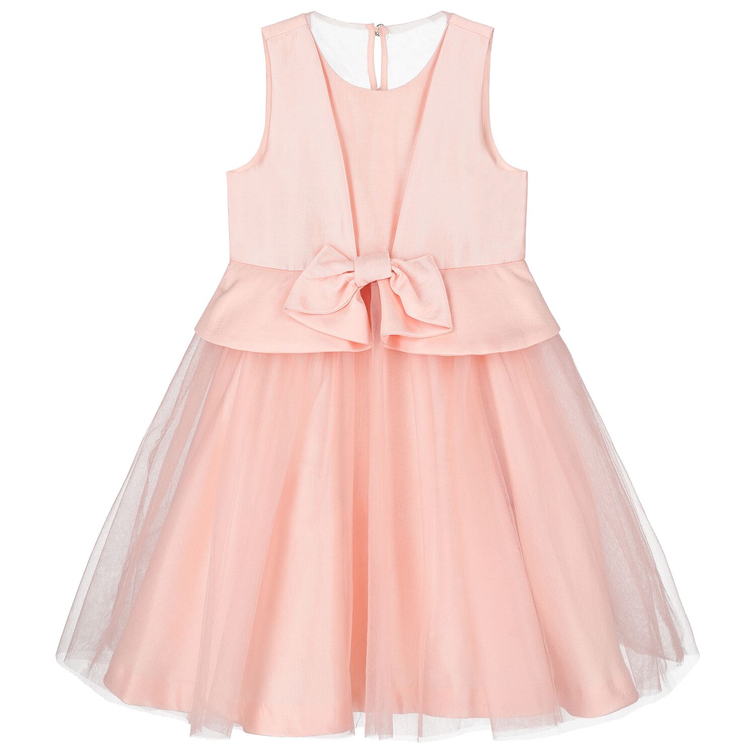 Girls Pink Bow Satin Dress, 1, hi-res