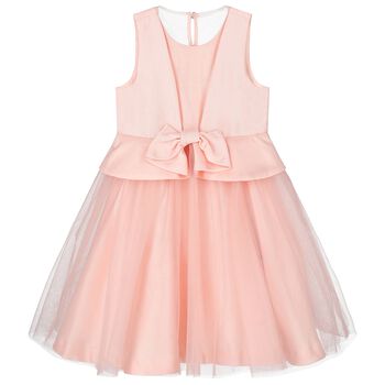 Girls Pink Bow Satin Dress