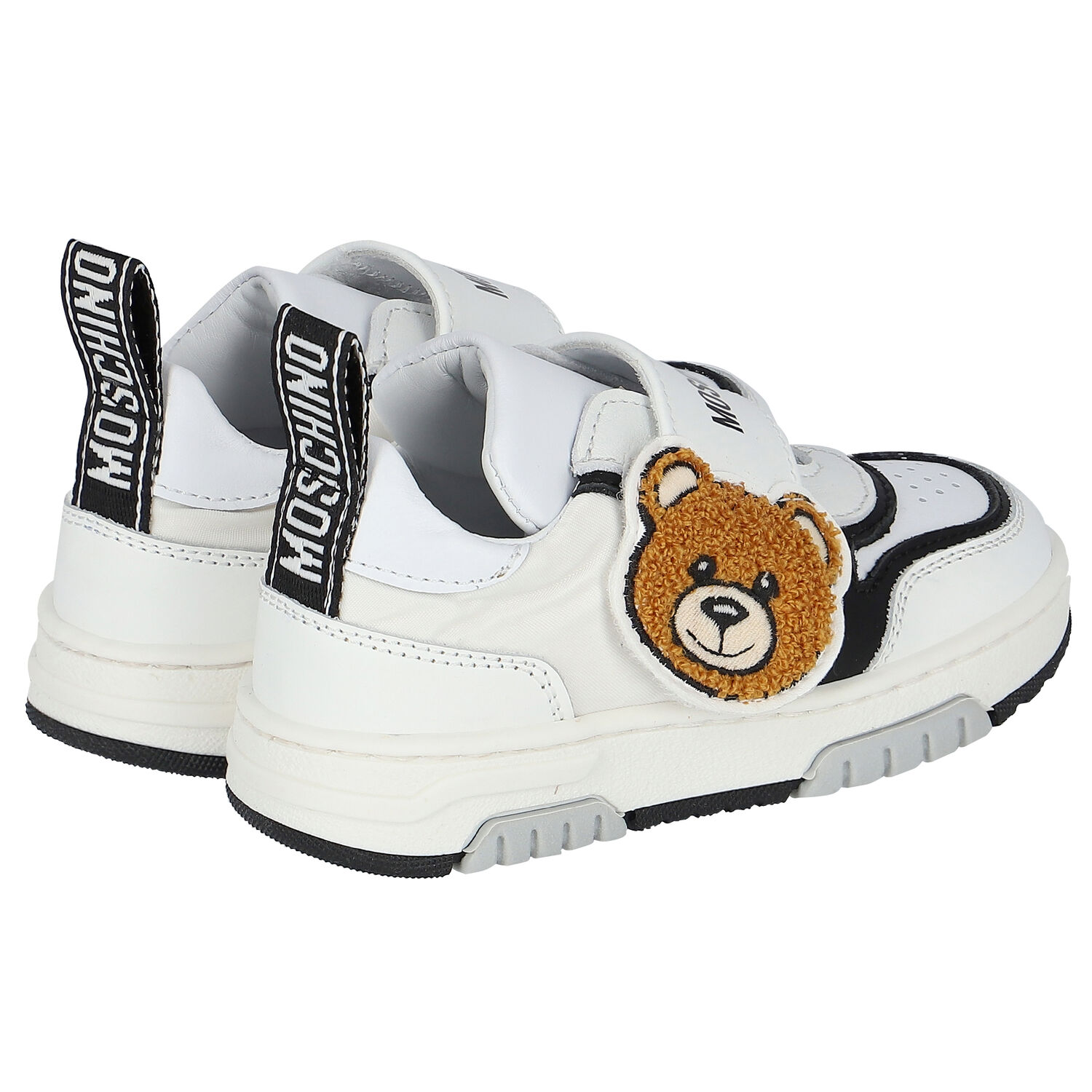 White & Black Teddy Bear Trainers, 1, hi-res