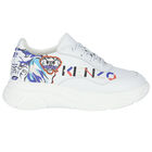Girls White Elephant Logo Leather Trainers, 1, hi-res