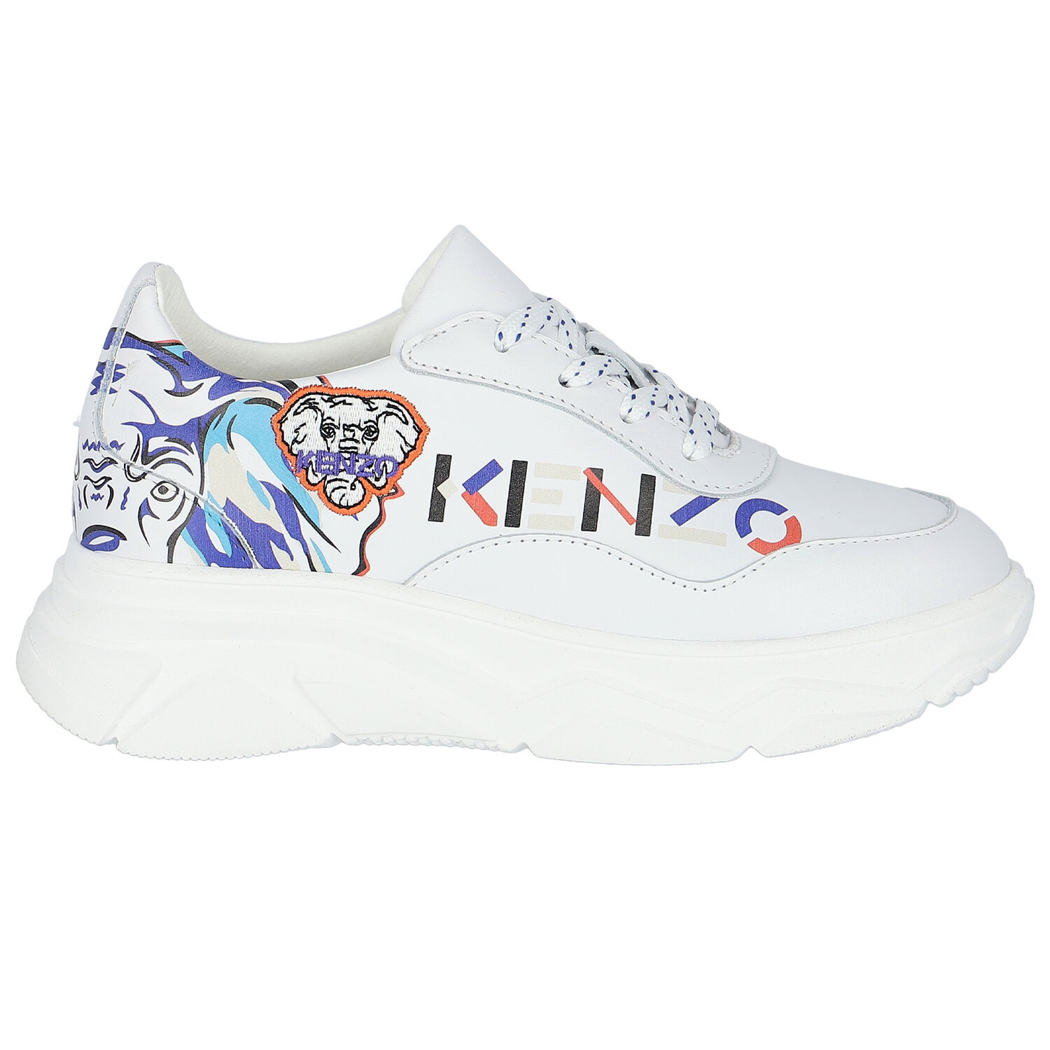 Girls White Elephant Logo Leather Trainers, 1, hi-res