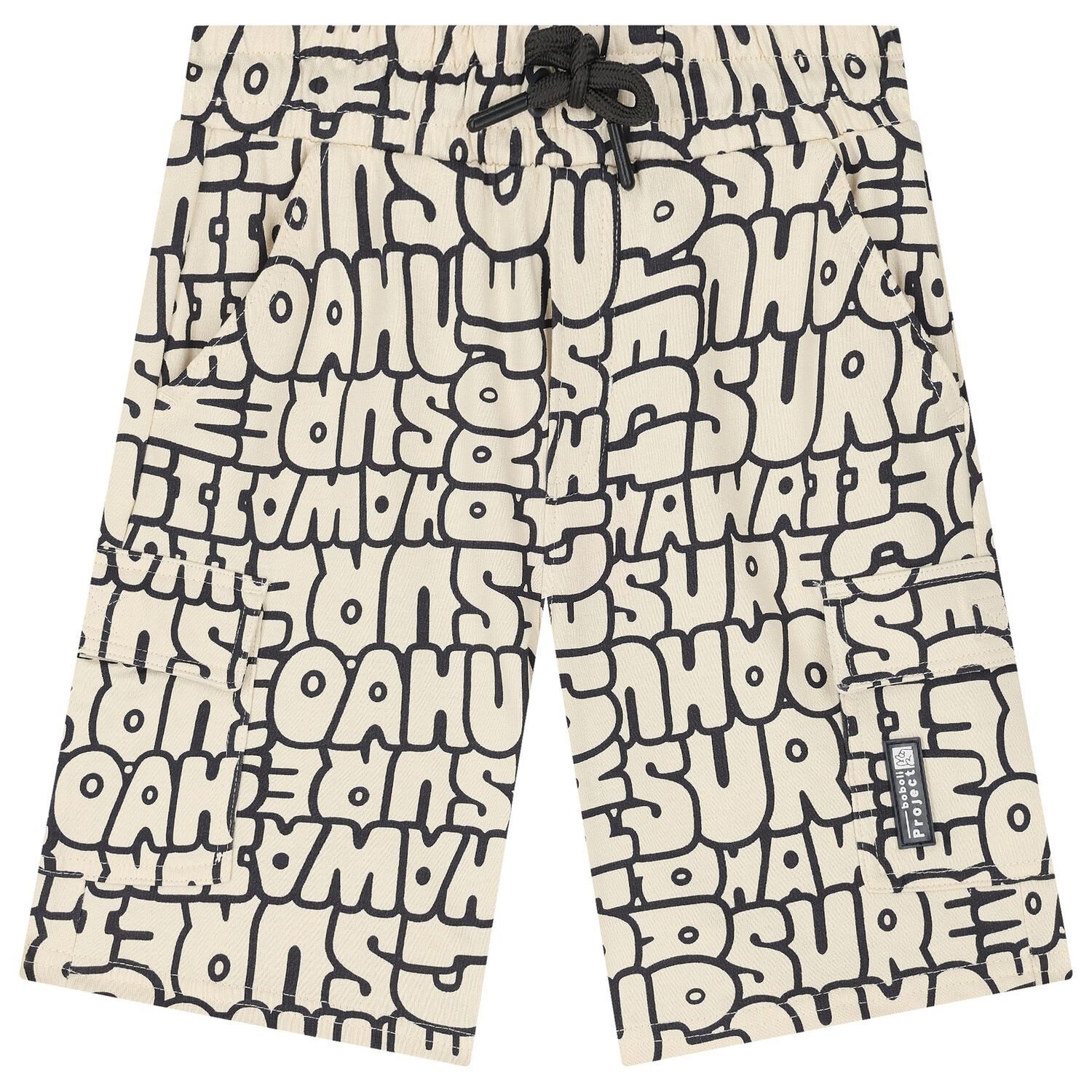 Boys Ivory & Black Cargo Style Shorts, 1, hi-res