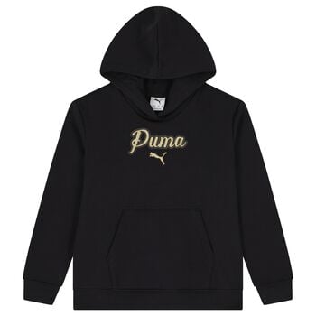 Girls Black Logo Hooded Top