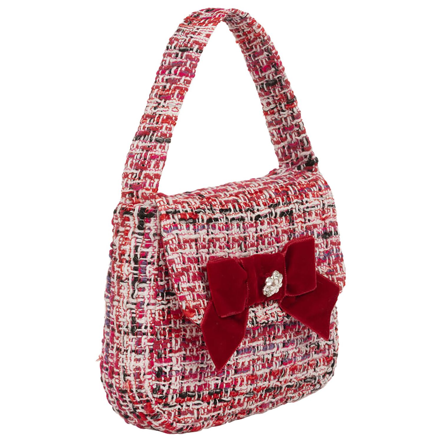Girls Red Bow Tweed Handbag, , hi-res
