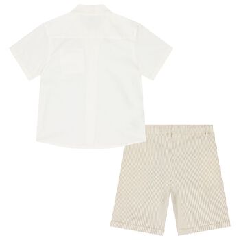 Boys White & Beige Shorts Set