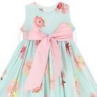 Girls Blue Floral Bow Dress, 1, hi-res