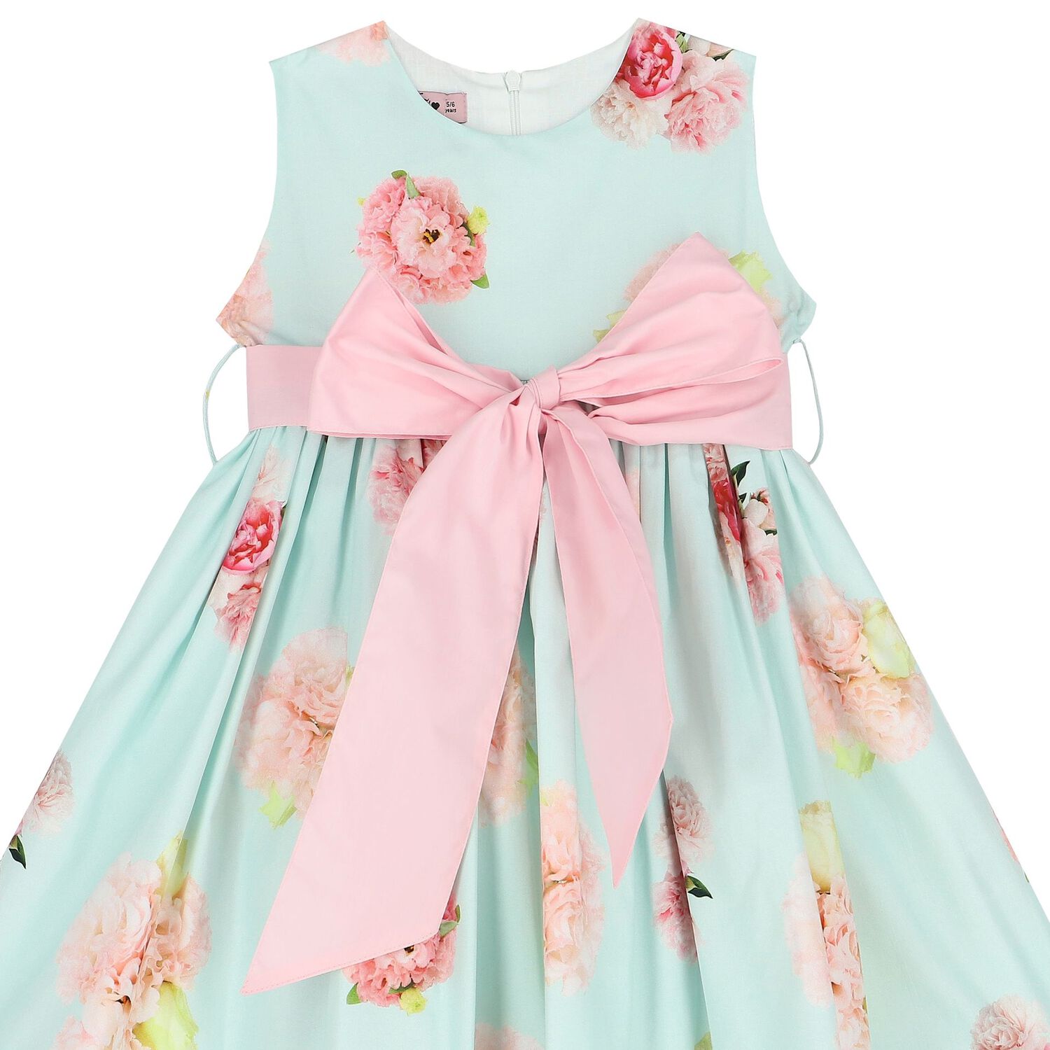 Girls Blue Floral Bow Dress, 1, hi-res image number null