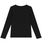 Girls Black Logo Long Sleeve Top, 2, hi-res