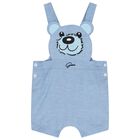 Baby Boys Blue & White Teddy Bear Dungaree Set, 1, hi-res