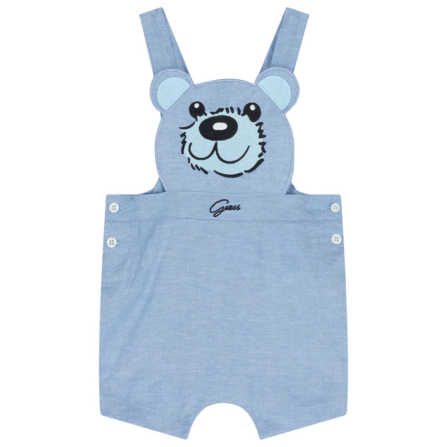 Baby Boys Blue & White Teddy Bear Dungaree Set, 1, hi-res